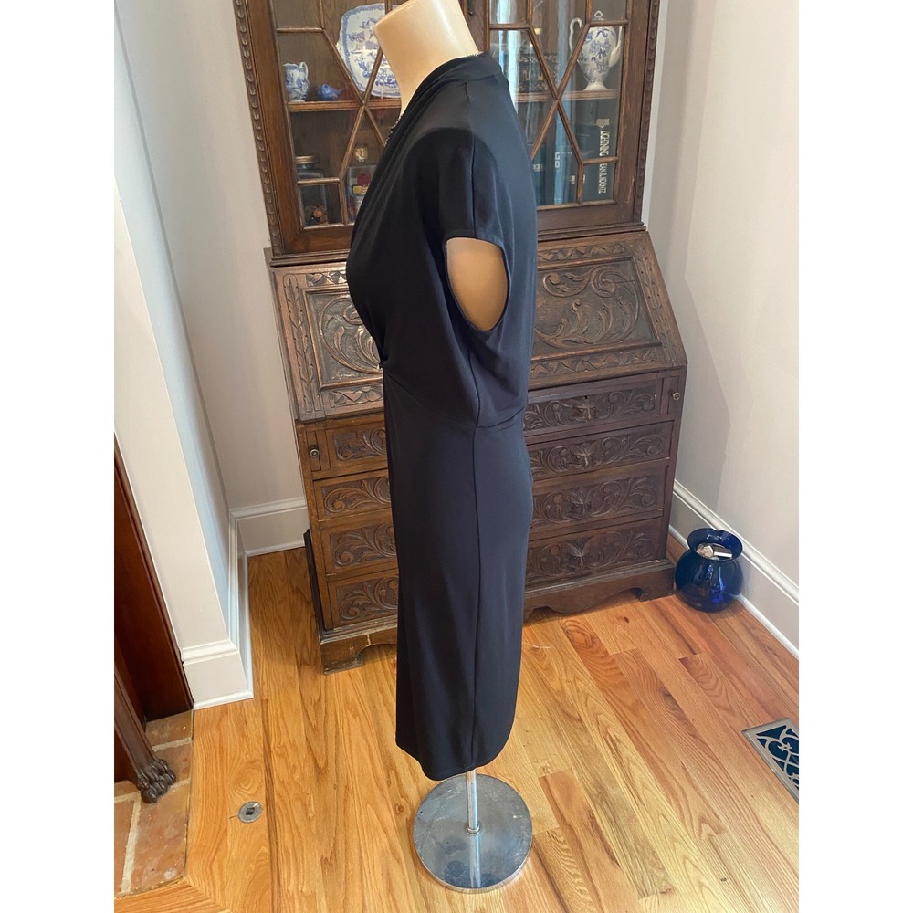 Chico's Black V-Neck Sheath Dress‎ Silver Bar Gathered Waist Size 1 Medium - Picture 6 of 11